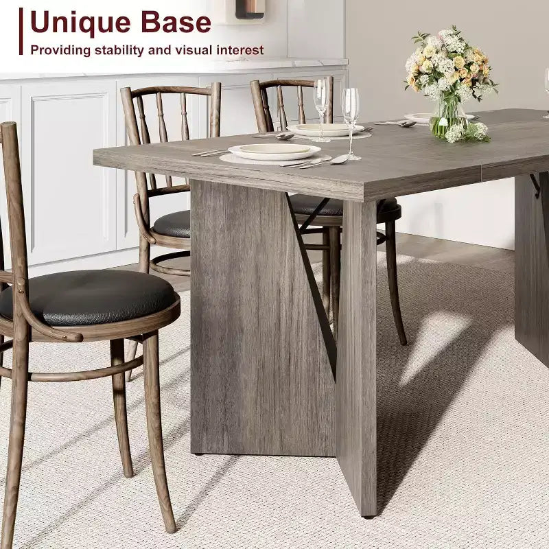 Table à manger de ferme de 180 cm - 6 places, table rectangulaire en bois massif pour cuisine et salle à manger