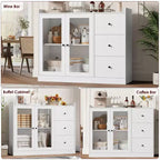 Buffet bas blanc 43 avec tiroirs et étagères réglables, et un garde-corps pour la cuisine, la salle à manger et le salon