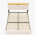 Platform Bed Frame, Modern Upholstered Bed Frame with Adjustable Headboard, Built-In Charging Station, Diamond Stitched Button Tufted
