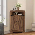 GustoWave Corner Bathroom Cabinet, Small Corner Cabinet with Barn Doors & Adjustable Shelf, Farmhouse Bathroom Table with Storage for Small Spaces