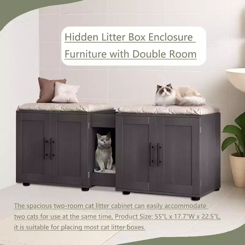 Meuble Cache Litière Acekool pour Chat, Grande Maison de Toilette Dissimulée avec Griffoir et Plateau de Rangement, 140 cm