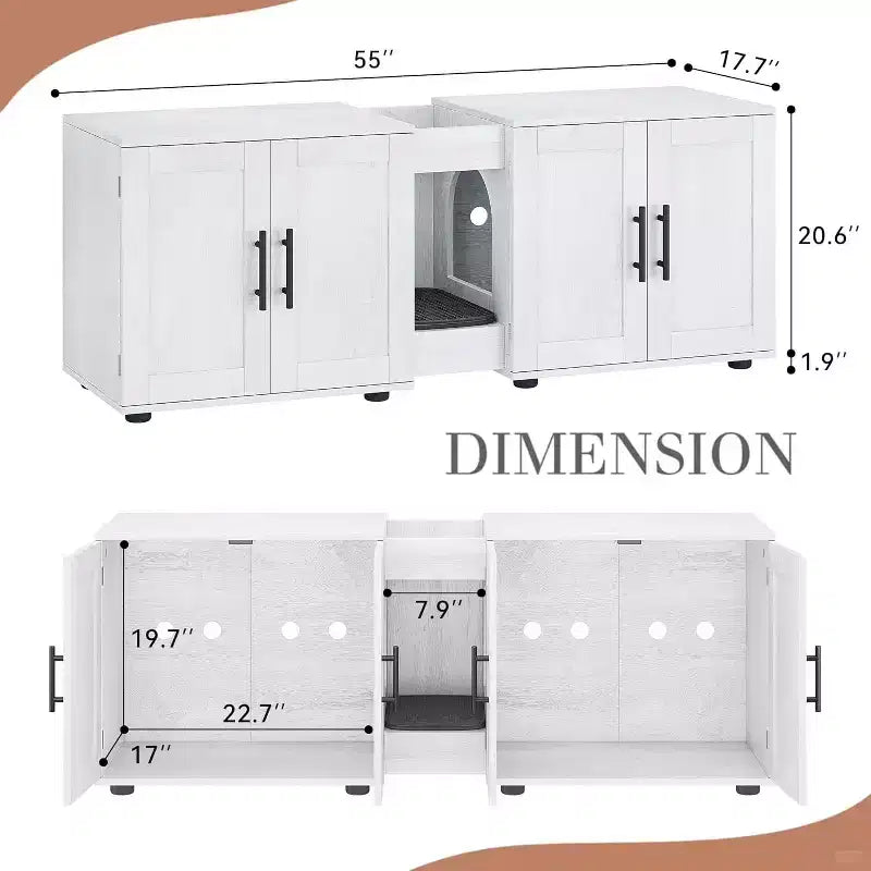 Meuble Cache Litière Acekool pour Chat, Grande Maison de Toilette Dissimulée avec Griffoir et Plateau de Rangement, 140 cm