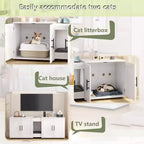 Meuble Cache Litière Acekool pour Chat, Grande Maison de Toilette Dissimulée avec Griffoir et Plateau de Rangement, 140 cm