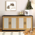 Meuble double cache-litière pour 2 chats | Grand meuble caché de 120 cm avec portes en sisal, meuble TV/table d'appoint multi-fonctionnel pour chats