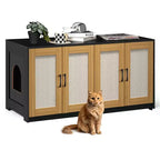 Meuble double cache-litière pour 2 chats | Grand meuble caché de 120 cm avec portes en sisal, meuble TV/table d'appoint multi-fonctionnel pour chats