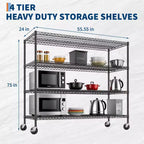 Étagère métallique réglable, rayonnage de rangement utilitaire à roulettes, rayonnage à niveaux robuste pour buanderie, restaurant, garage, cellier, cuisine, garage