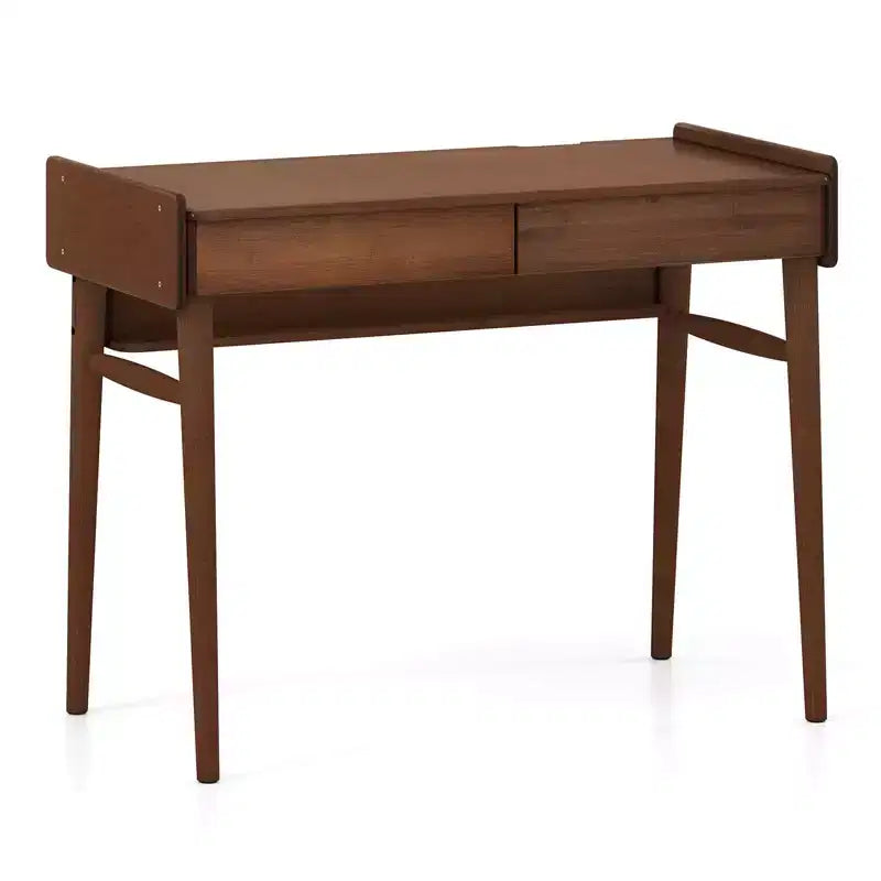 Costway Bureau en Bambou 39.5 Table d'Étude Informatique avec 2 Tiroirs de Rangement et Étagère Ouverte