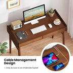 Costway Bureau en Bambou 39.5 Table d'Étude Informatique avec 2 Tiroirs de Rangement et Étagère Ouverte