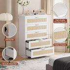 Commode 5 tiroirs en rotin 47 po - Grande commode de rangement pour chambre à coucher et salon