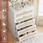 Commode 5 tiroirs en rotin 47 po - Grande commode de rangement pour chambre à coucher et salon