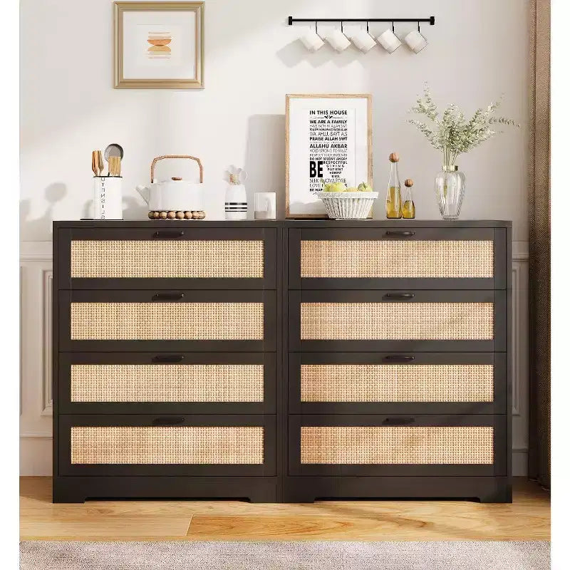 Commode 5 tiroirs en rotin 47 po - Grande commode de rangement pour chambre à coucher et salon