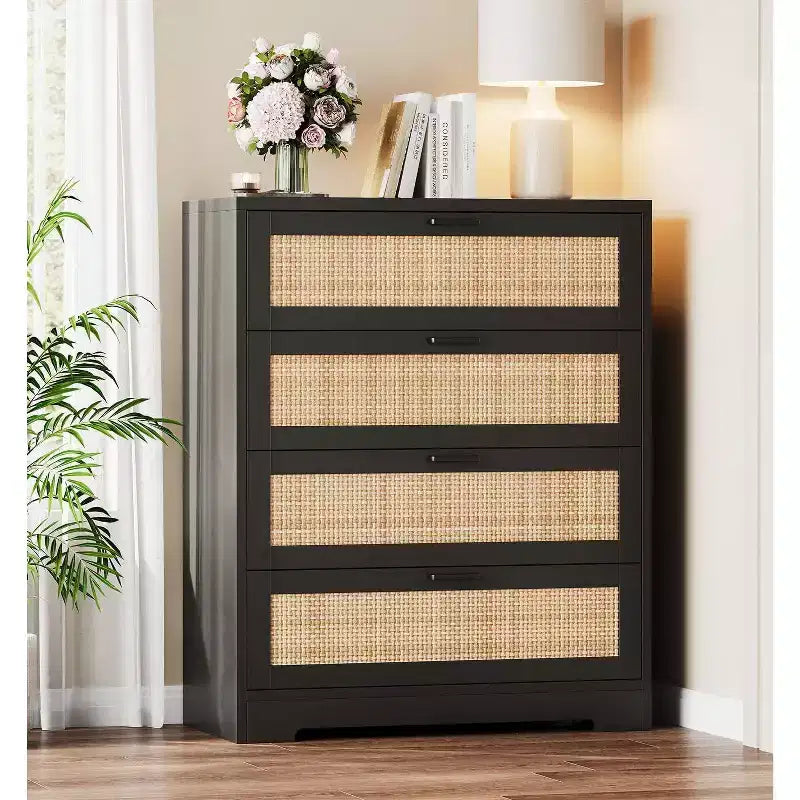 Commode 5 tiroirs en rotin 47 po - Grande commode de rangement pour chambre à coucher et salon