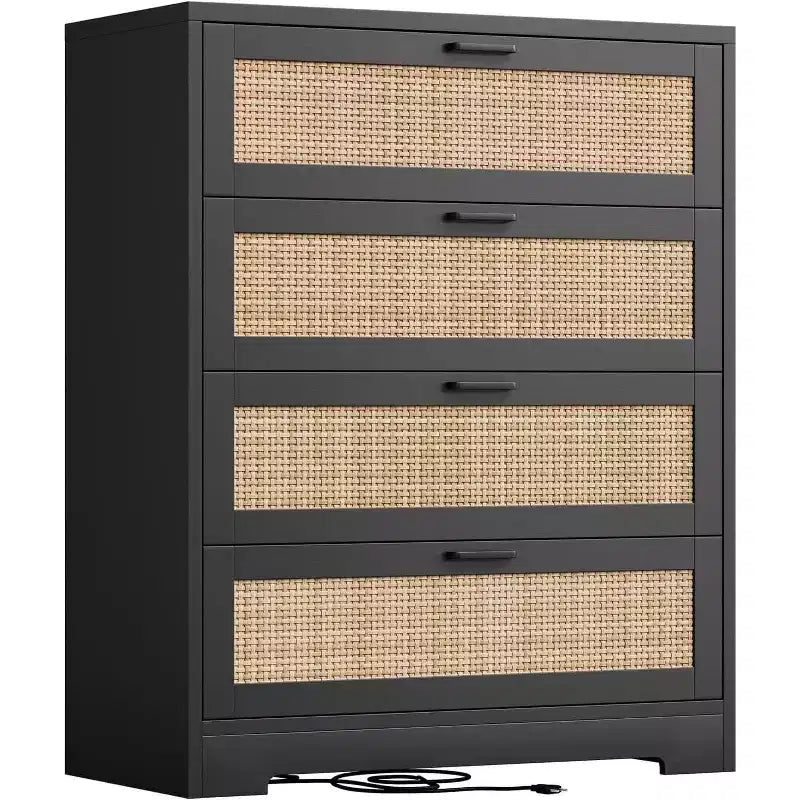 47 Rattan 5-Drawer Dresser - Tall Storage Chest for Bedroom & Living Room