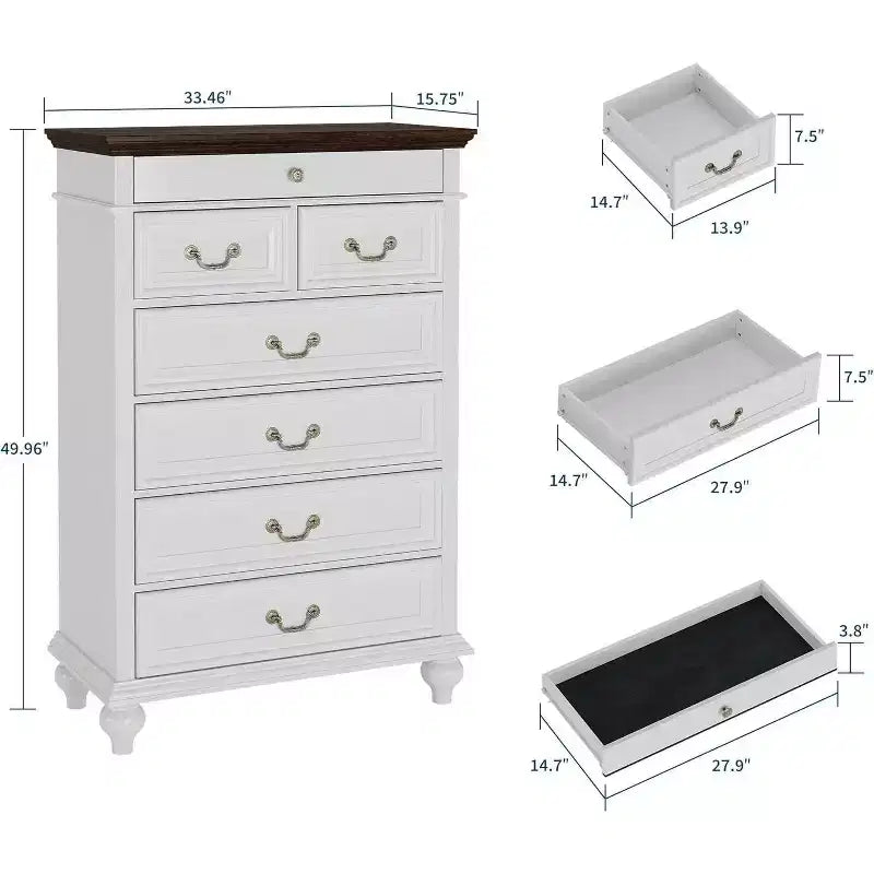 Commode 7 tiroirs style ferme rustique - Rangement à bijoux pour chambre et salon