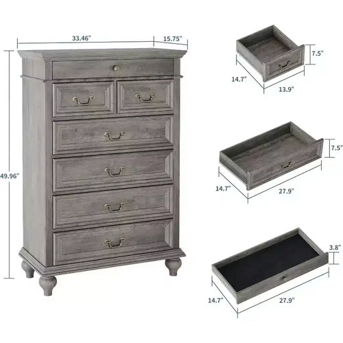 Commode 7 tiroirs style ferme rustique - Rangement à bijoux pour chambre et salon