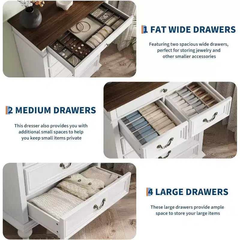 Commode 7 tiroirs style ferme rustique - Rangement à bijoux pour chambre et salon