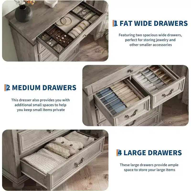 Commode 7 tiroirs style ferme rustique - Rangement à bijoux pour chambre et salon