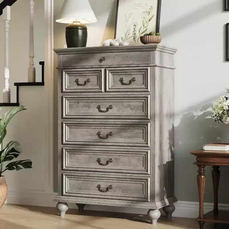 Commode 7 tiroirs style ferme rustique - Rangement à bijoux pour chambre et salon