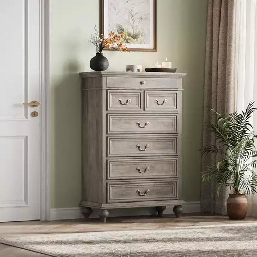 50 Rustic Farmhouse 7-Drawer Dresser - Jewelry Storage Chest for Bedroom & Living