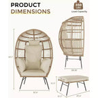 Fauteuil œuf surdimensionné Acekool avec ottoman, chaise longue de patio en rotin PE avec coussins, siège intérieur et extérieur pour jardin et salon