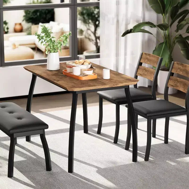Ensemble de salle à manger Coolmee pour 4 personnes, table de cuisine avec banquette rembourrée et 2 chaises, ensemble de meubles de salle à manger 4 pièces pour petit espace, appartement
