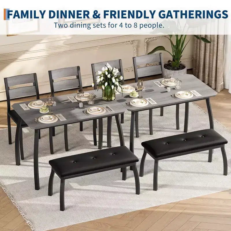 Ensemble de salle à manger Coolmee pour 4 personnes, table de cuisine avec banquette rembourrée et 2 chaises, ensemble de meubles de salle à manger 4 pièces pour petit espace, appartement