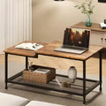 GustoWave Small Wood Coffee Table, 2-Tier Center Table with Mesh Shelf Storage for Living Room, Bedroom, Office, Rustic Brown
