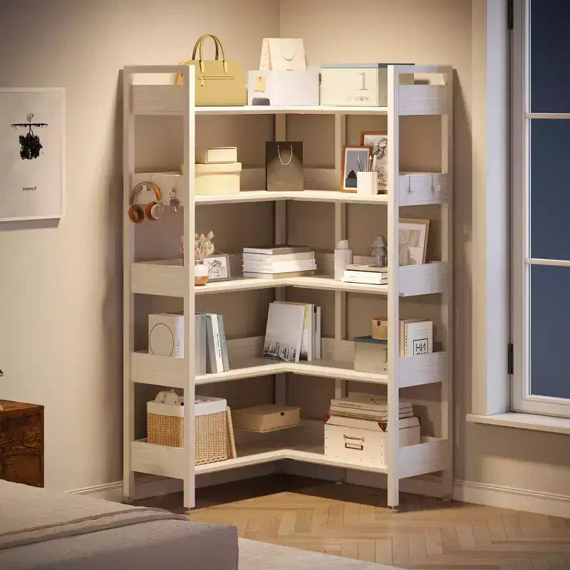 Étagère d'angle convertible à 5 niveaux, Bibliothèque industrielle en forme de L avec rangement pour la maison, le bureau et le salon