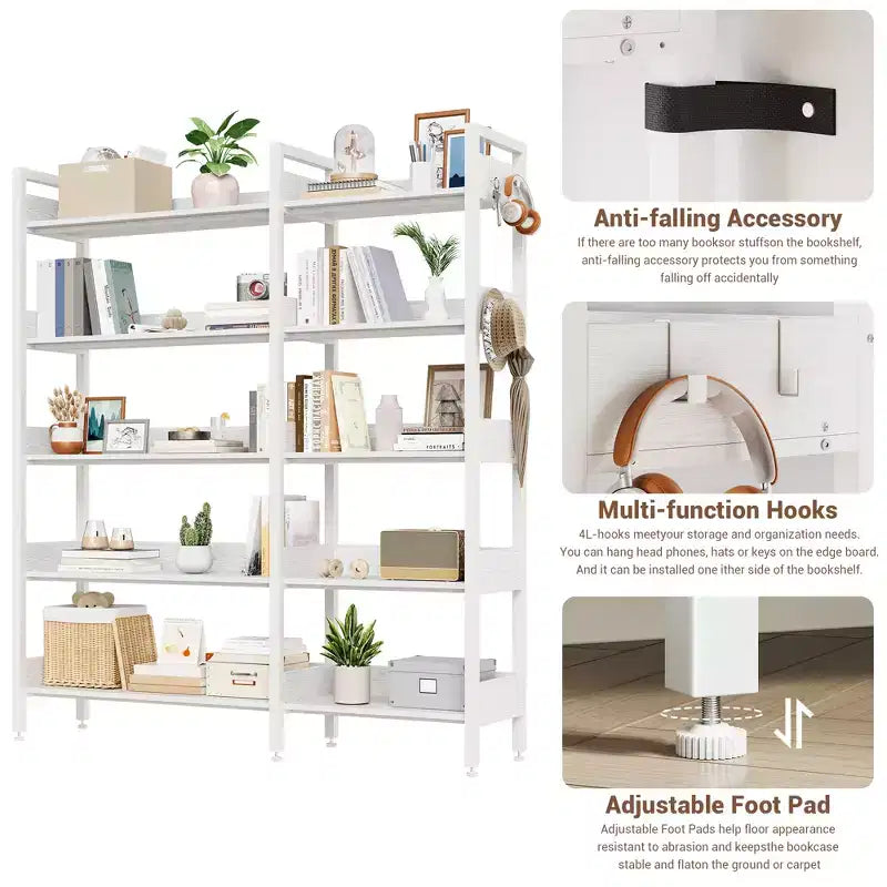 Étagère d'angle convertible à 5 niveaux, Bibliothèque industrielle en forme de L avec rangement pour la maison, le bureau et le salon