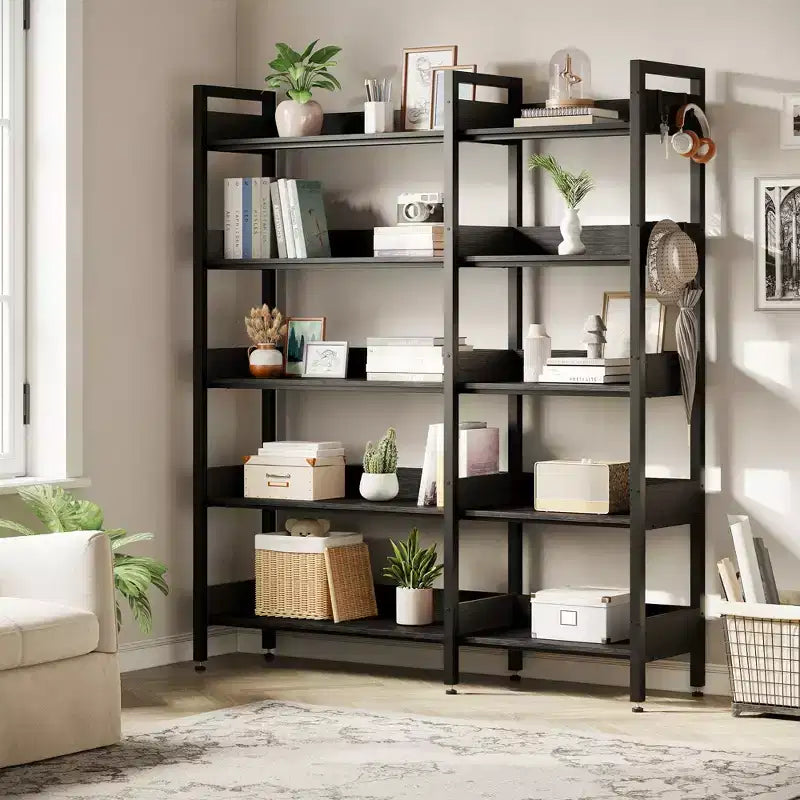 Étagère d'angle convertible à 5 niveaux, Bibliothèque industrielle en forme de L avec rangement pour la maison, le bureau et le salon