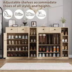 Meuble à Chaussures Acekool - Organiseur Moderne avec Portes, Étagères Réglables pour Entrée, Peut Contenir 18 à 24 Paires, Naturel