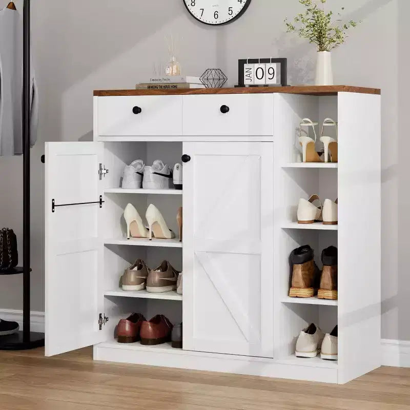 Meuble à Chaussures Acekool - Organiseur Moderne avec Portes, Étagères Réglables pour Entrée, Peut Contenir 18 à 24 Paires, Naturel