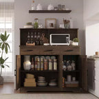 Buffet de salle à manger 59" style ferme avec portes de grange, 3 tiroirs et étagères, support pour micro-ondes, rangement moderne pour cuisine ou salle à manger