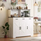 Buffet de salle à manger 59" style ferme avec portes de grange, 3 tiroirs et étagères, support pour micro-ondes, rangement moderne pour cuisine ou salle à manger