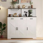 Buffet de salle à manger 59" style ferme avec portes de grange, 3 tiroirs et étagères, support pour micro-ondes, rangement moderne pour cuisine ou salle à manger