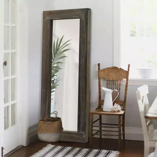 58x24 inch Solid Wood Wide Edged Hollow Right Angled Rectangular Brown Full-length Mirror (without Bracket)