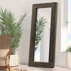 Miroir pleine longueur rectangulaire marron à bords larges en bois massif de 58x24 pouces, à angle droit et creux (sans support)
