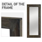 Miroir pleine longueur rectangulaire marron à bords larges en bois massif de 58x24 pouces, à angle droit et creux (sans support)