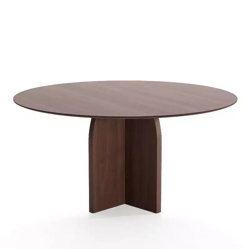 PexFix Table à manger ronde en bois massif de 59 x 59 cm avec finition noyer et pieds arqués élégants pour salles à manger et cuisines modernes