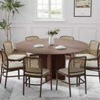 PexFix Table à manger ronde en bois massif de 59 x 59 cm avec finition noyer et pieds arqués élégants pour salles à manger et cuisines modernes