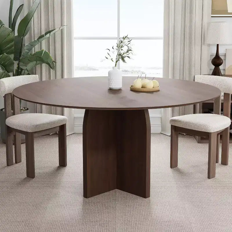 PexFix Table à manger ronde en bois massif de 59 x 59 cm avec finition noyer et pieds arqués élégants pour salles à manger et cuisines modernes