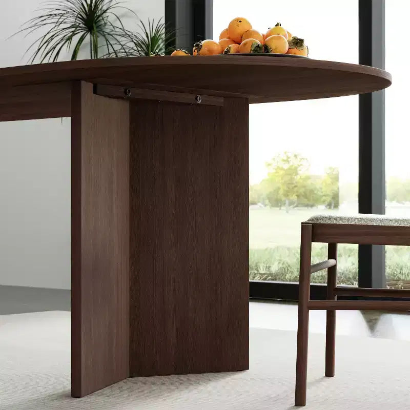 PexFix 67 x 33.5 Table de salle à manger de style ferme en bois massif avec pieds en V et plateau ovale en bois pour salles à manger modernes et réunions de famille Noyer