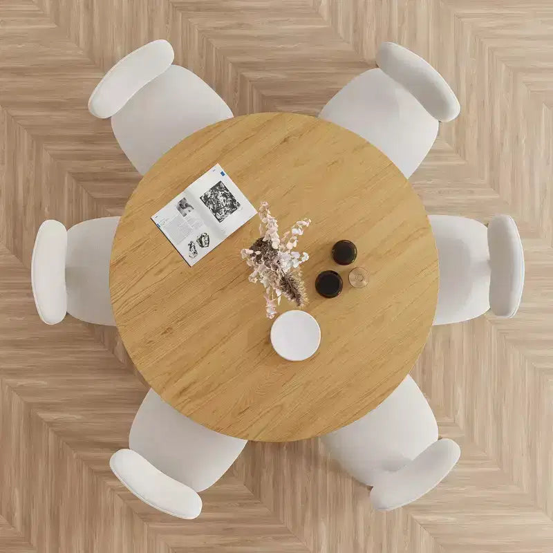 PexFix 52 x 52 Table de salle à manger de ferme ronde en bois naturel avec pieds en rotin tressé pour cuisine, bar, salon
