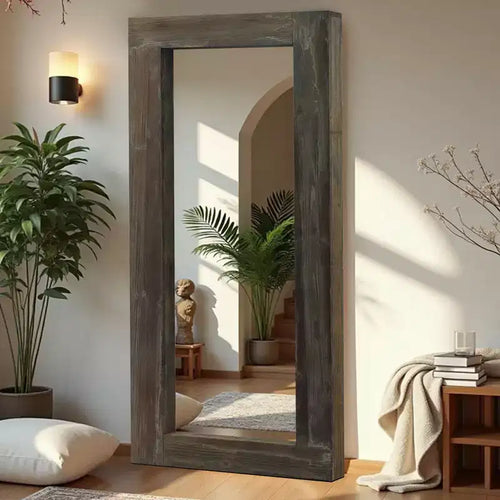 Miroir pleine longueur mural rectangulaire en bois massif marron 71x31 pouces, d'occasion, sans support de fixation