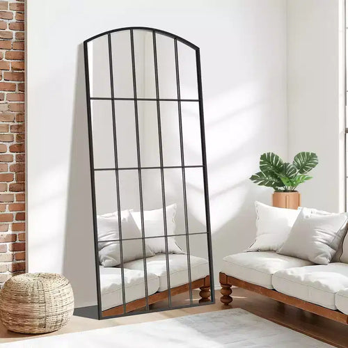 Miroir pleine longueur noir 67x28 pouces avec cadre en fer et micro-arche à angle droit (sans support)
