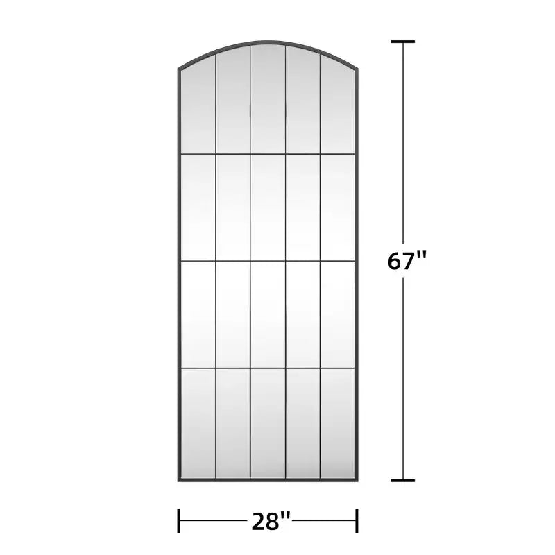Miroir pleine longueur noir 67x28 pouces avec cadre en fer et micro-arche à angle droit (sans support)