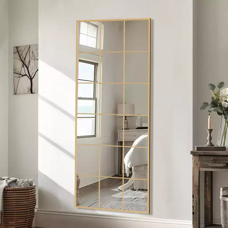 Miroir pleine longueur noir 67x28 pouces avec cadre en fer et micro-arche à angle droit (sans support)
