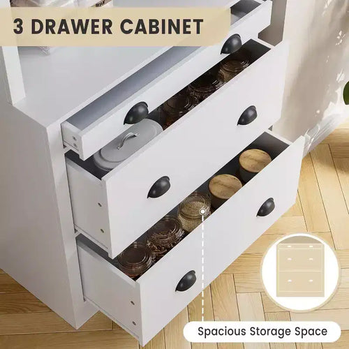 Bibliothèque moderne Acekool avec 3 tiroirs et 3 étagères, meuble de rangement blanc, base large, sécurité anti-basculement, pour salon, chambre, bureau