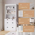 Bibliothèque moderne Acekool avec 3 tiroirs et 3 étagères, meuble de rangement blanc, base large, sécurité anti-basculement, pour salon, chambre, bureau