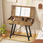 Coiffeuse Costway avec Miroir Rabattable Table de Maquillage avec Prises de Courant et Tiroir